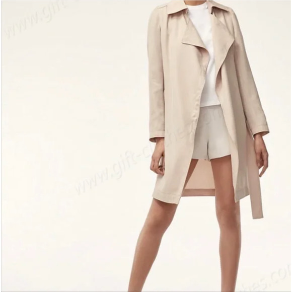 Babaton Maximo Trench Coat Denude Pink Drape Belted Pockets Long Sleeve Sz S - Picture 6 of 15